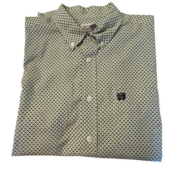 Cinch Youth XXL Yellow,Black & Gray Geometric Button Down Short Sleeve Shirt - Picture 3 of 8